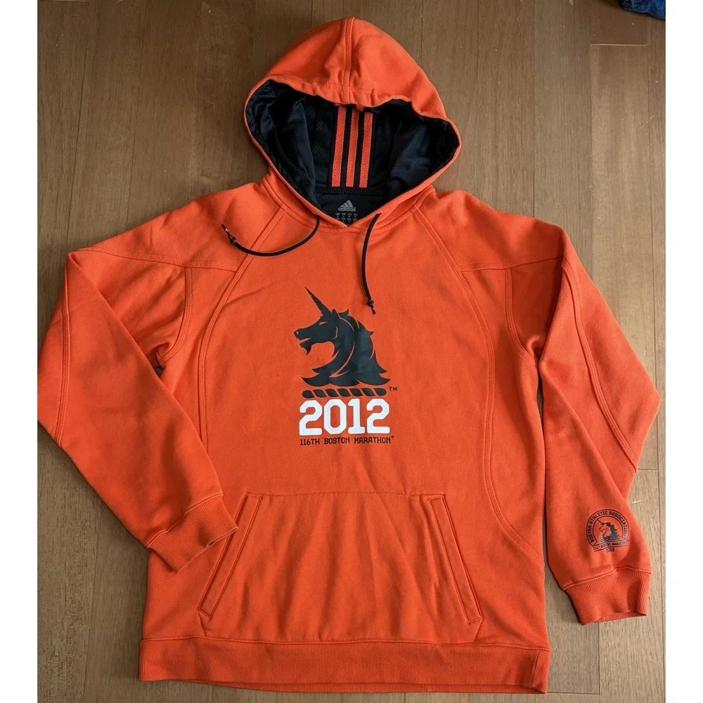 Adidas Running Hoodie Medium Mens Orange 116th Boston Marathon 2012 High Vis EUC